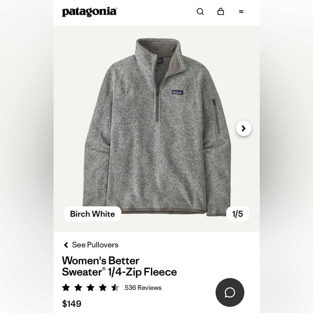 Patagonia Heather Gray Better Sweater, 1/4 Zip, sleeve pocket, great condition!